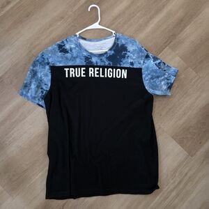 True Religion Men's Black and Blue T-Shirt